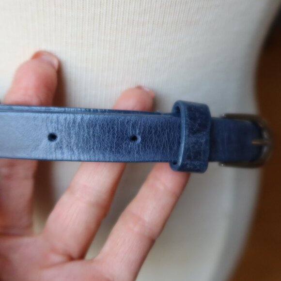 Eugenia Kim belt dark blue leather, gunmetal braided w silver buckle size M Y2K main image 7
